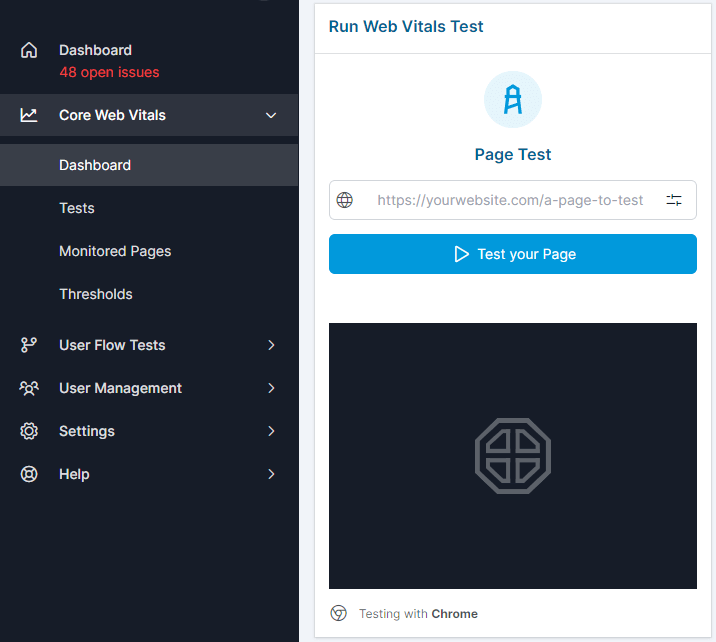 Step 1 - test web vitals with testdom test web vitals with testdom