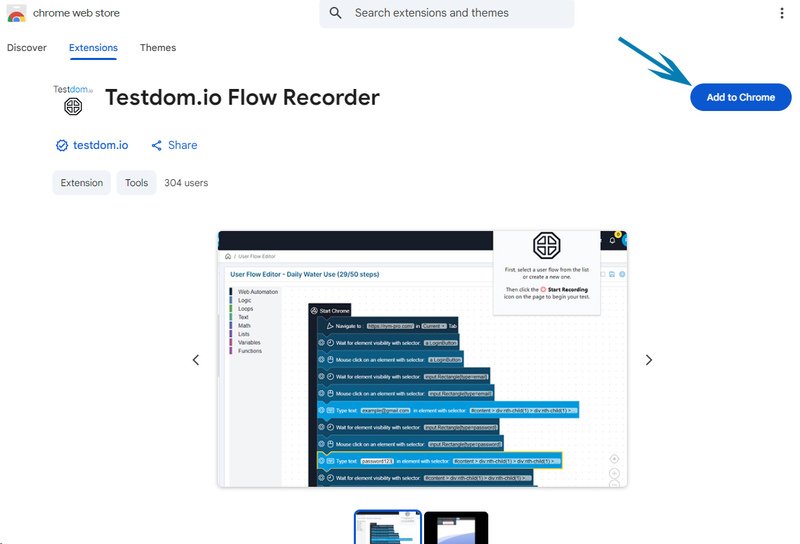 Screenshot 5 - Chrome Web Store page for Testdom.io Flow Recorder